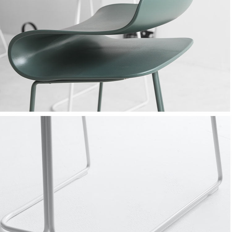 Contemporary Plastic Bar Stool Low Back Stool with Metal Base for Living Room