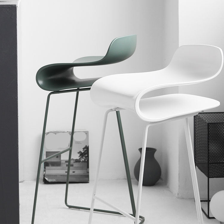 Contemporary Plastic Bar Stool Low Back Stool with Metal Base for Living Room