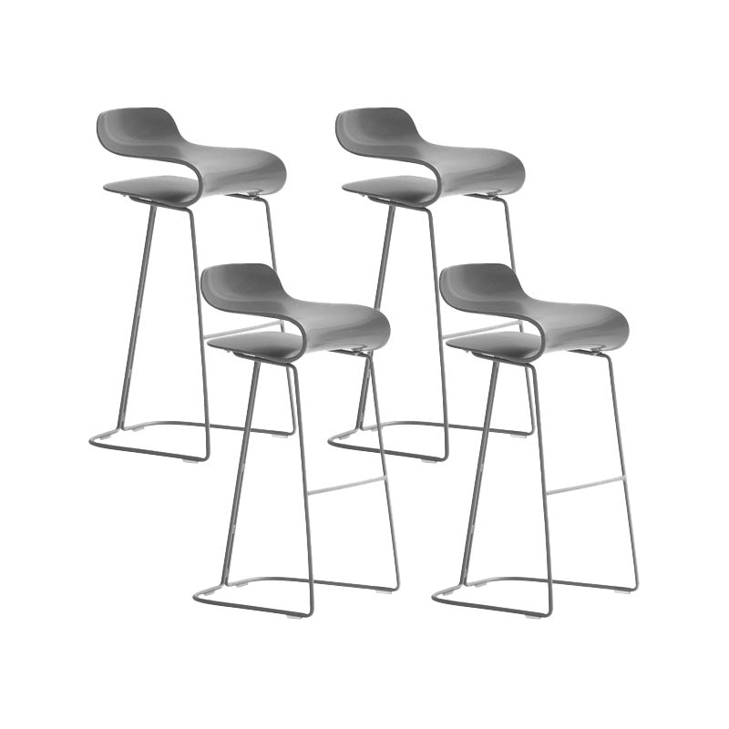 Contemporary Plastic Bar Stool Low Back Stool with Metal Base for Living Room