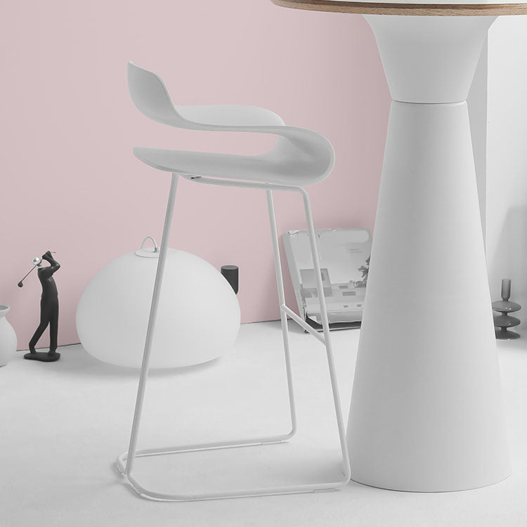 Contemporary Plastic Bar Stool Low Back Stool with Metal Base for Living Room
