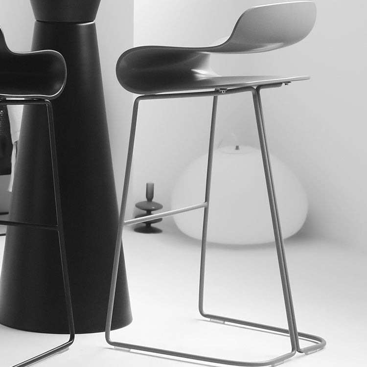 Contemporary Plastic Bar Stool Low Back Stool with Metal Base for Living Room