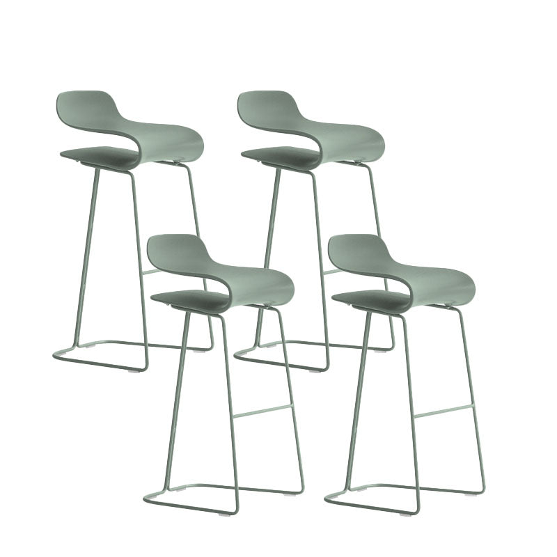 Contemporary Plastic Bar Stool Low Back Stool with Metal Base for Living Room