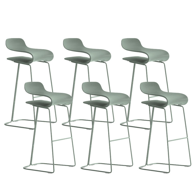 Contemporary Plastic Bar Stool Low Back Stool with Metal Base for Living Room