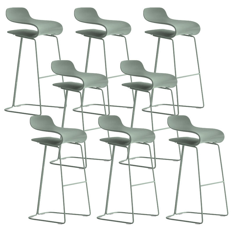 Contemporary Plastic Bar Stool Low Back Stool with Metal Base for Living Room