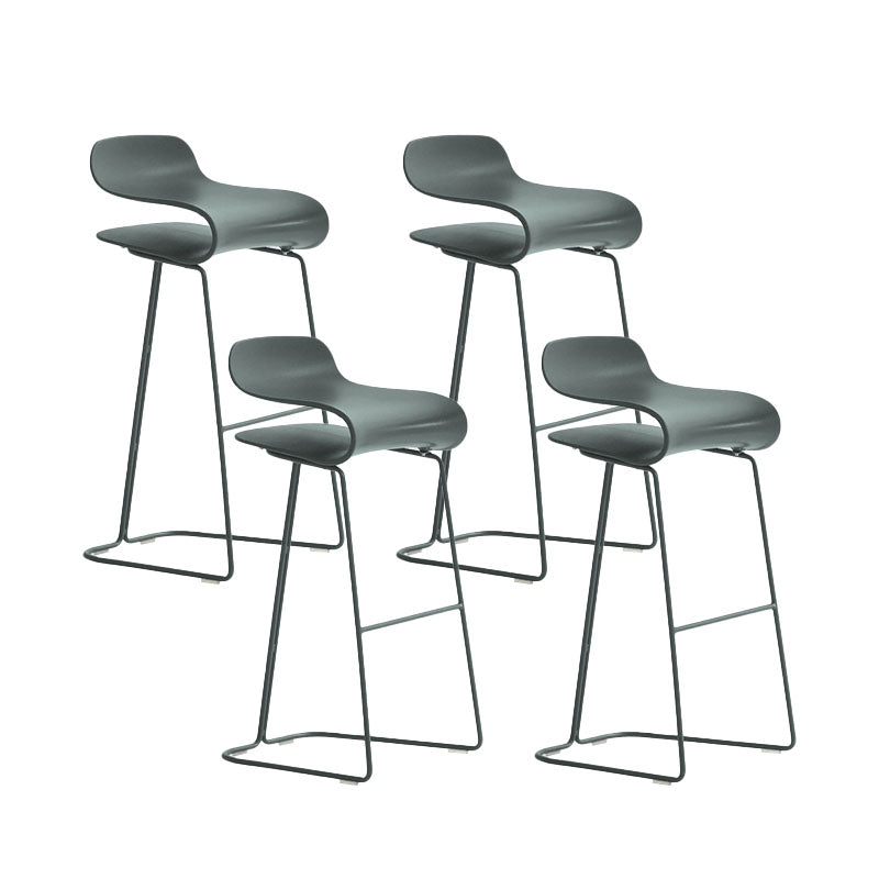 Contemporary Plastic Bar Stool Low Back Stool with Metal Base for Living Room