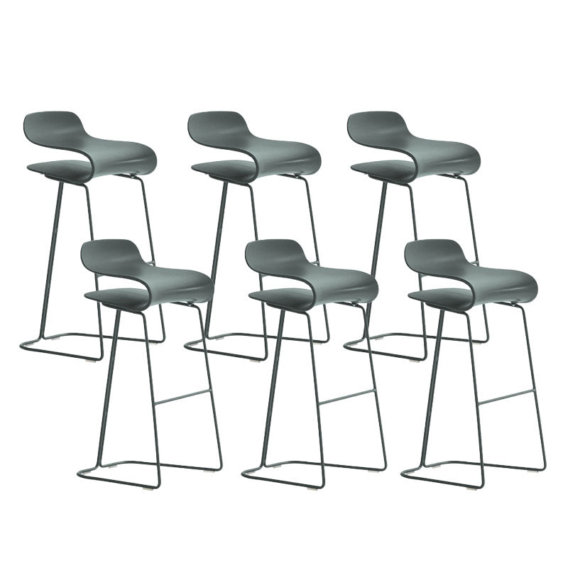 Contemporary Plastic Bar Stool Low Back Stool with Metal Base for Living Room