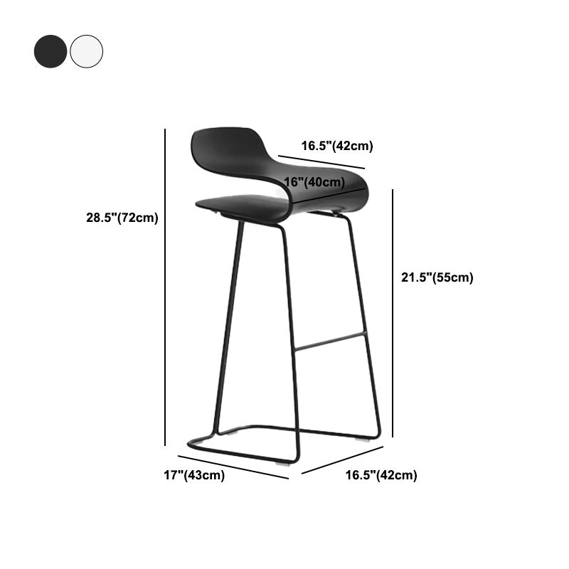 Contemporary Plastic Bar Stool Low Back Stool with Metal Base for Living Room