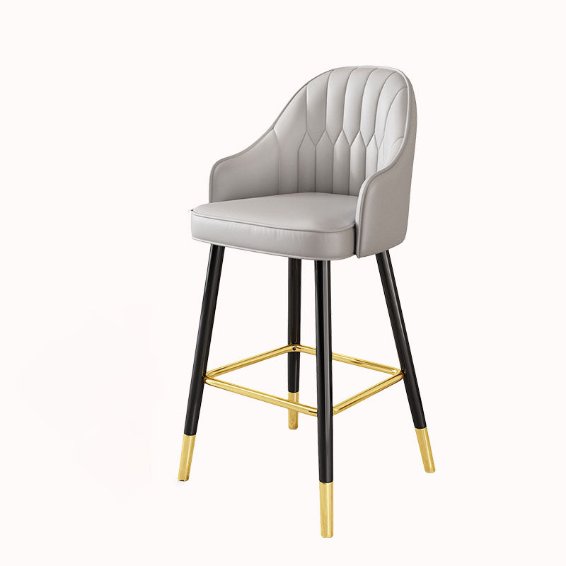 Glam Metal Barstool Faux Leather 4 Legs Counter Stool With Footrest