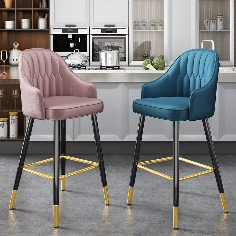 Glam Metal Barstool Faux Leather 4 Legs Counter Stool With Footrest