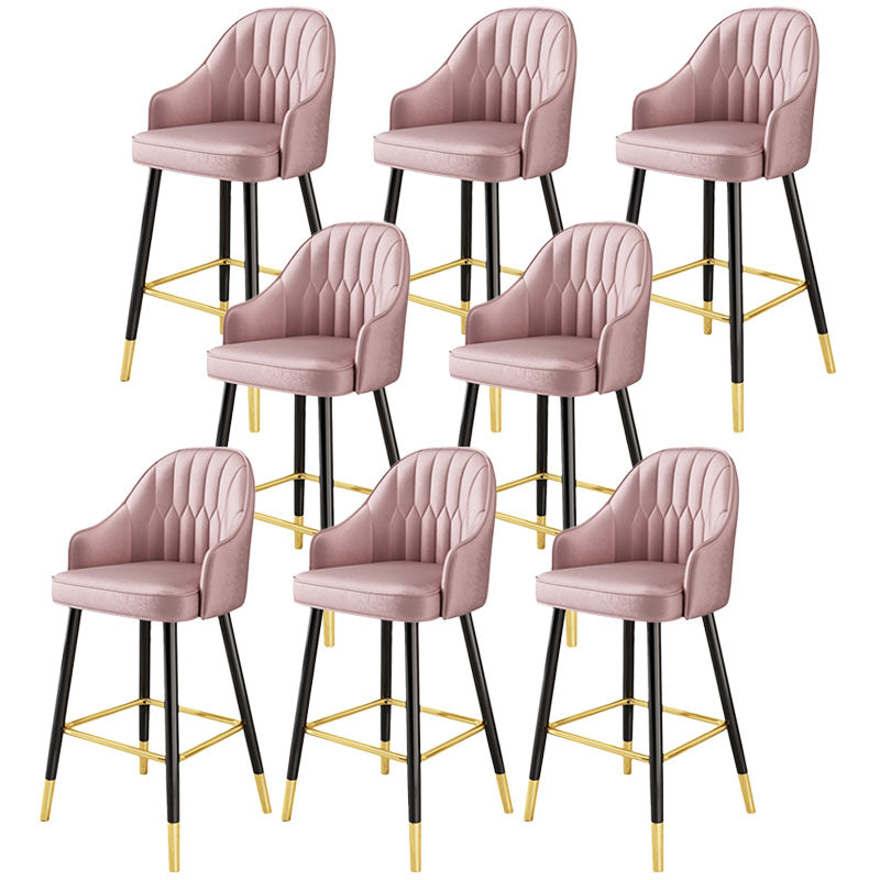 Glam Metal Barstool Faux Leather 4 Legs Counter Stool With Footrest