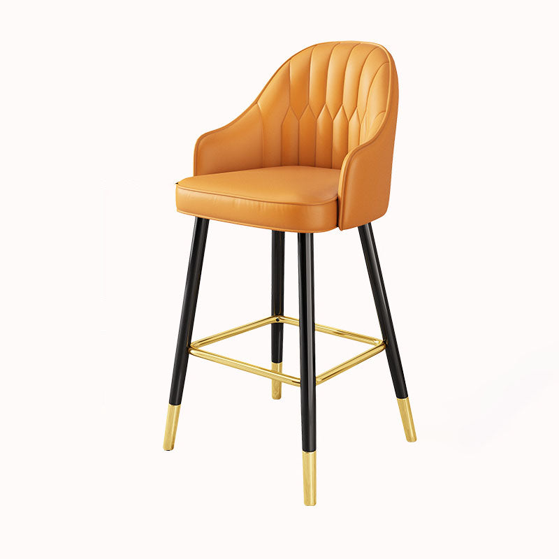 Glam Metal Barstool Faux Leather 4 Legs Counter Stool With Footrest