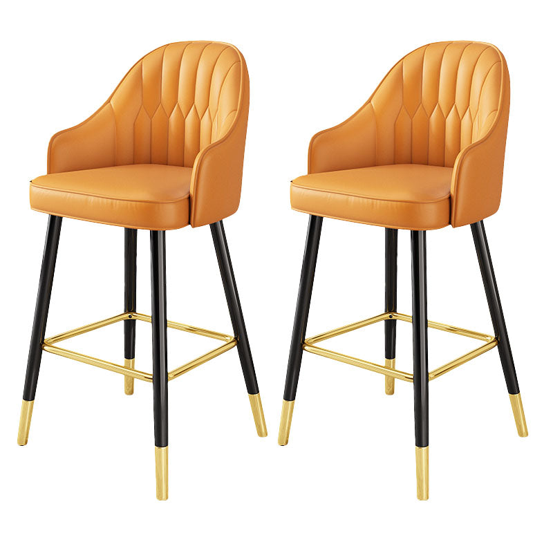 Glam Metal Barstool Faux Leather 4 Legs Counter Stool With Footrest