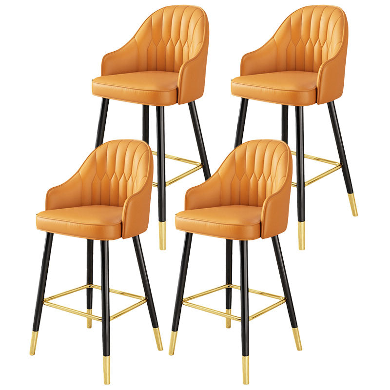 Glam Metal Barstool Faux Leather 4 Legs Counter Stool With Footrest