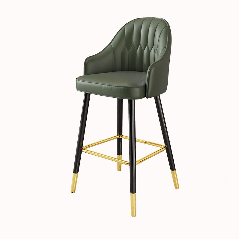 Glam Metal Barstool Faux Leather 4 Legs Counter Stool With Footrest