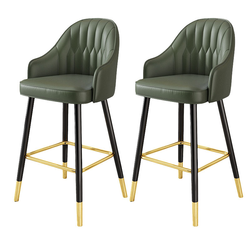 Glam Metal Barstool Faux Leather 4 Legs Counter Stool With Footrest