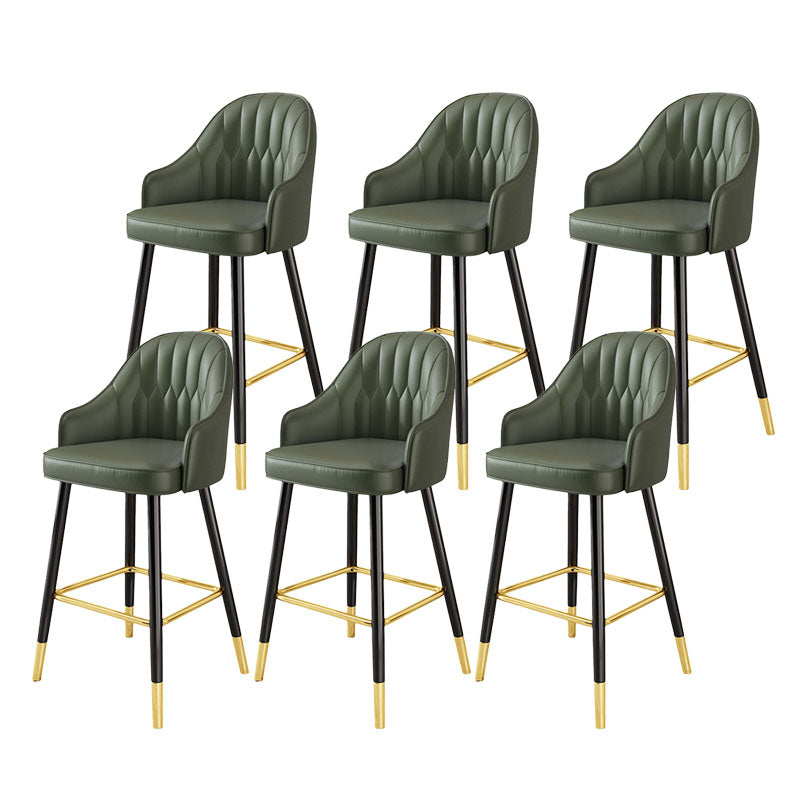 Glam Metal Barstool Faux Leather 4 Legs Counter Stool With Footrest