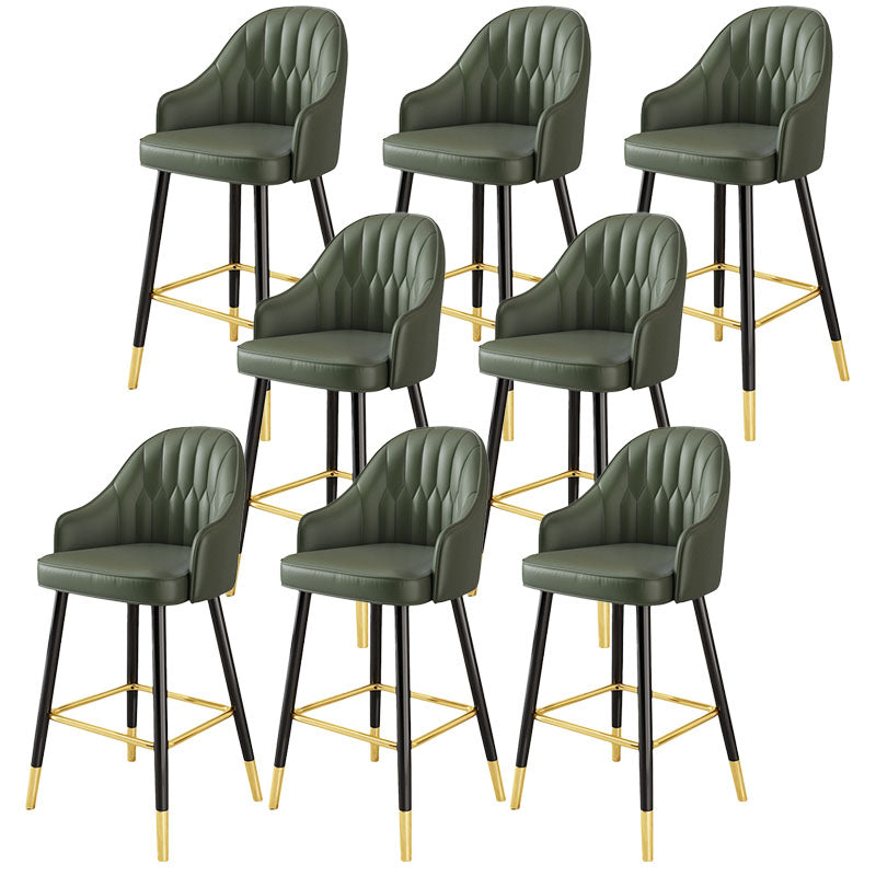 Glam Metal Barstool Faux Leather 4 Legs Counter Stool With Footrest