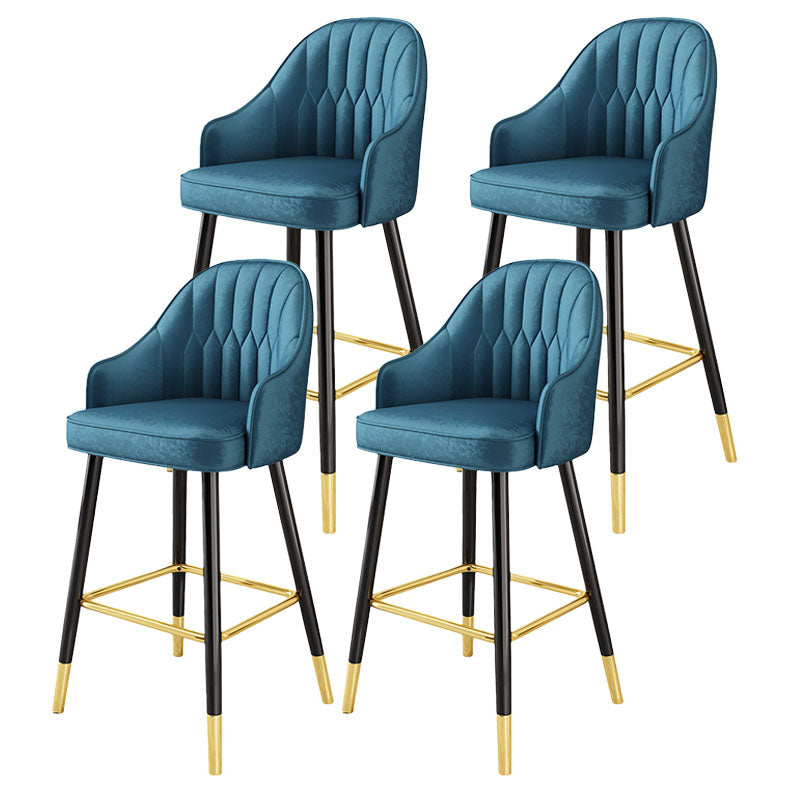 Glam Metal Barstool Faux Leather 4 Legs Counter Stool With Footrest