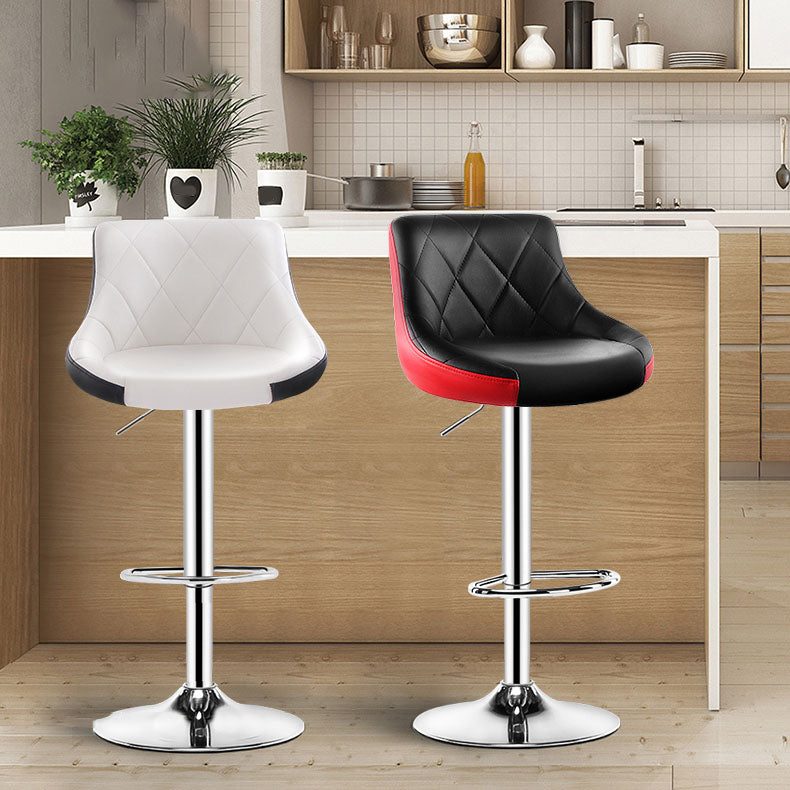 Scandinavian Metal Barstool Low Back Faux Leather Cushion Stool with Iron Base for Bar