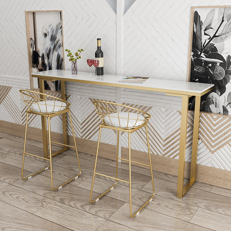 Rectangular Artificial Marble Top Bar Table Luxurious Bar Table with Metal Base in Gold