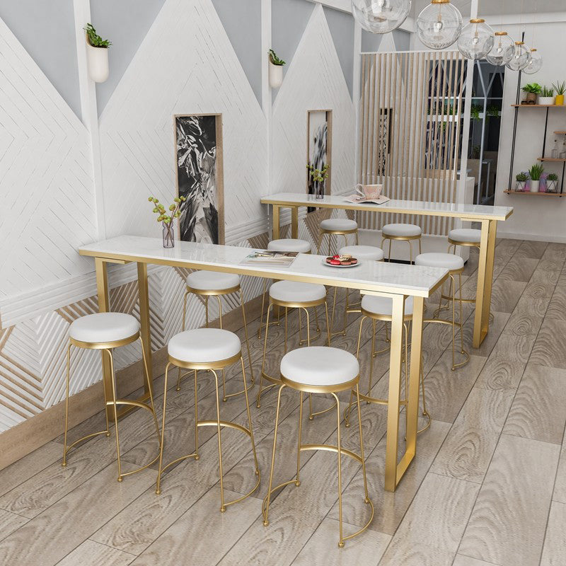 Rectangular Artificial Marble Top Bar Table Luxurious Bar Table with Metal Base in Gold