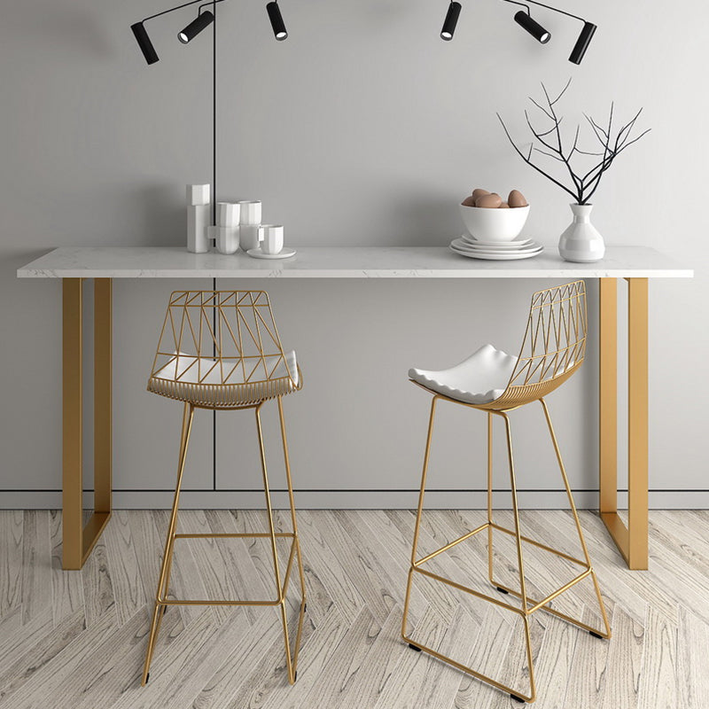 Rectangular Artificial Marble Top Bar Table Luxurious Bar Table with Metal Base in Gold