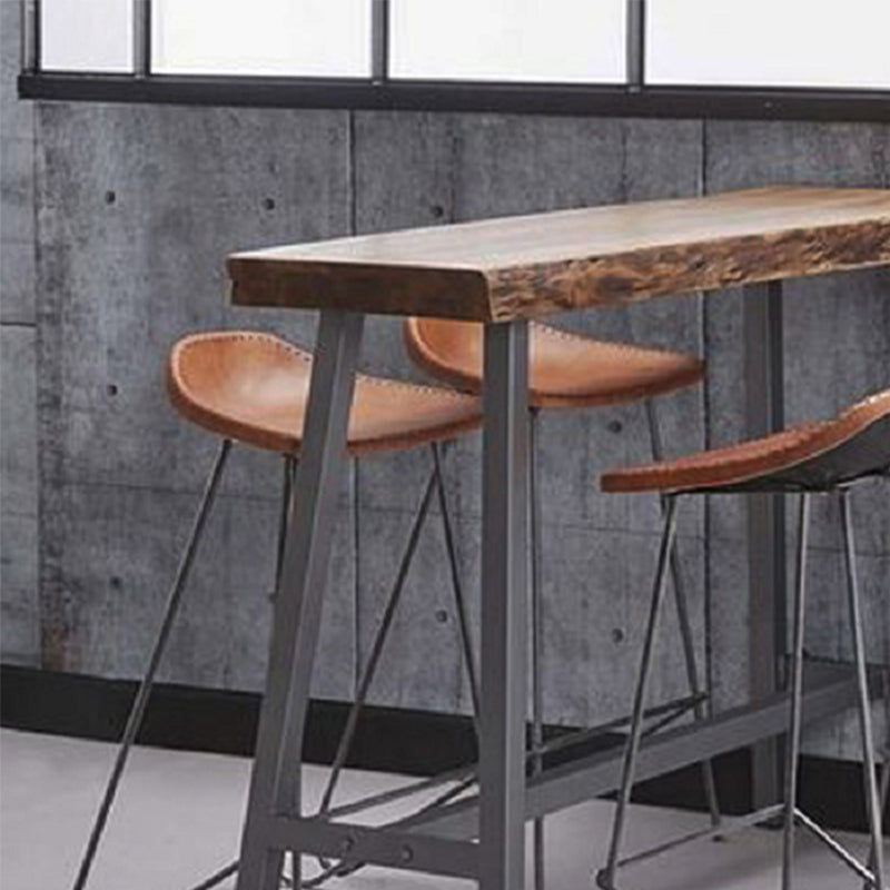 Brown Wooden Bar Height Table Specialty Footrest Bar Wine Table with Trestle