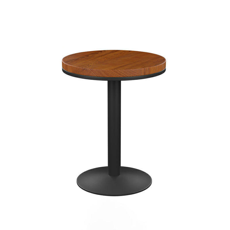 Round Wooden Pub Table Industrial Brown Bistro Bar Table with Metal Pedestal
