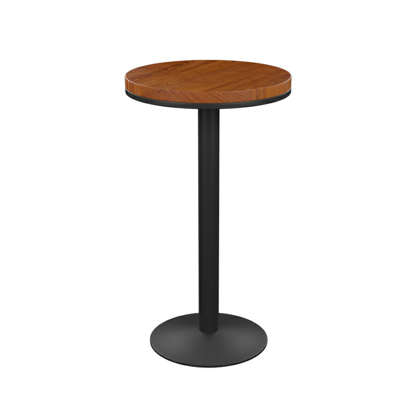 Round Wooden Pub Table Industrial Brown Bistro Bar Table with Metal Pedestal