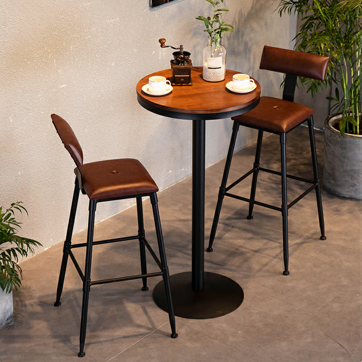 Round Wooden Pub Table Industrial Brown Bistro Bar Table with Metal Pedestal