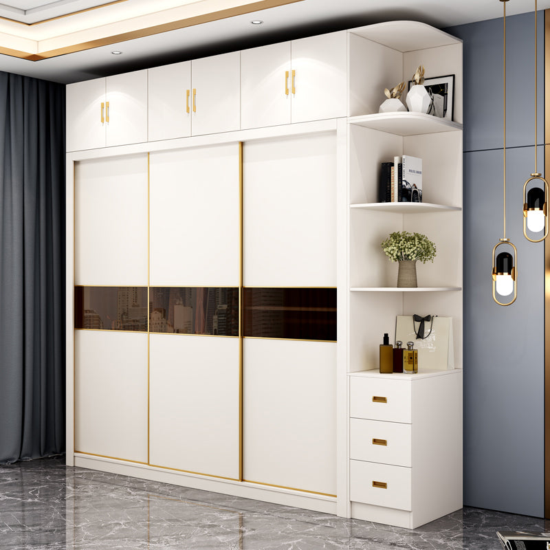 Contemporary Wooden Wardrobe White Wardrobe Closet with Sliding Door