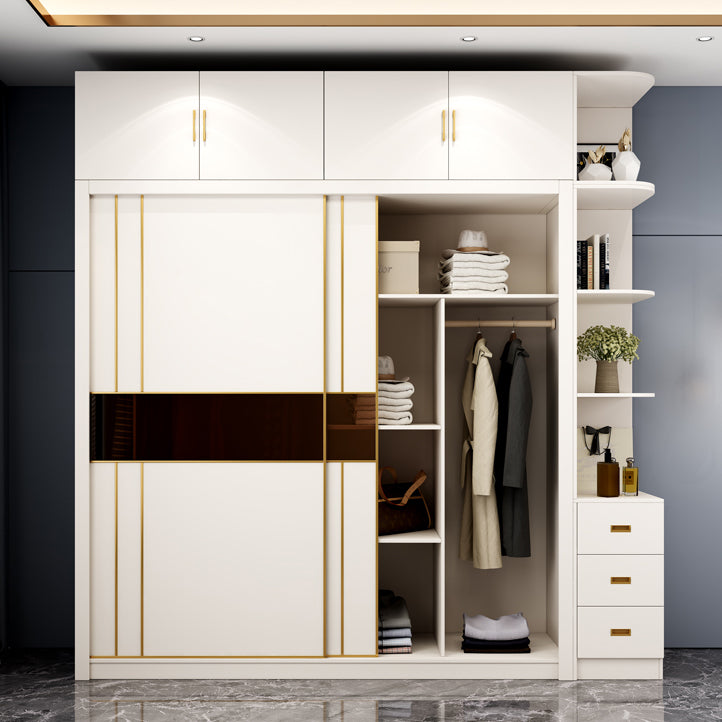 Contemporary Wooden Wardrobe White Wardrobe Closet with Sliding Door