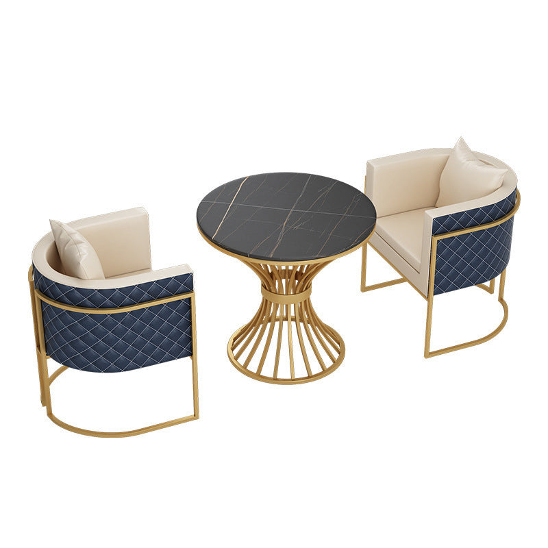 Glam Style Stone Dining Set Round 1/2/3/5 Pieces Dining Set for Home Use