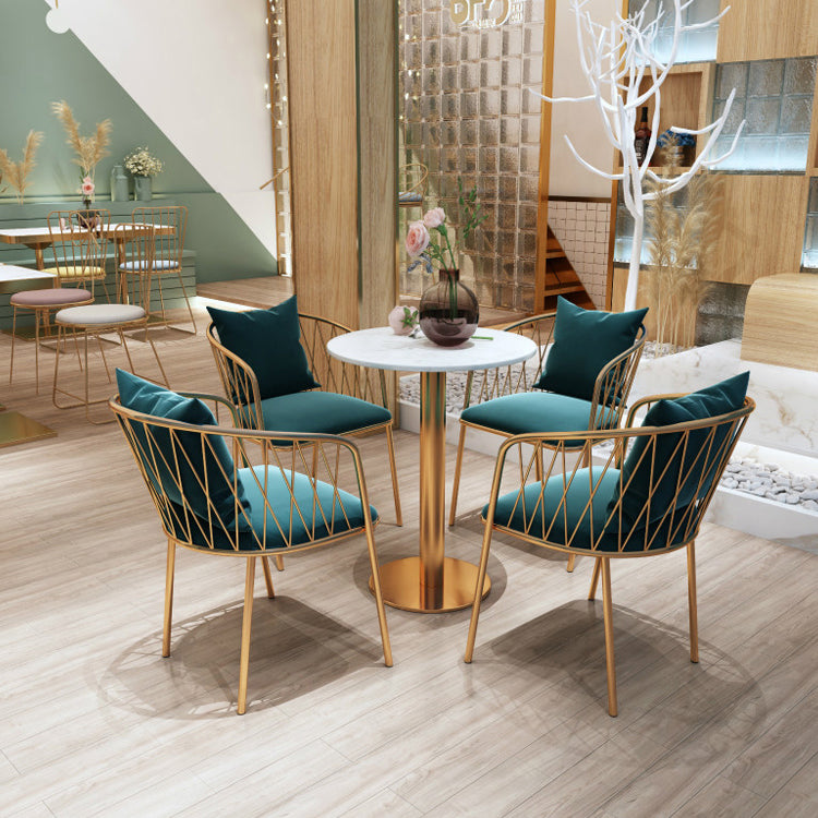 Glam Style Faux Marble Dining Set Round 1/2/3/4/5 Pieces Dining Set for Home Use