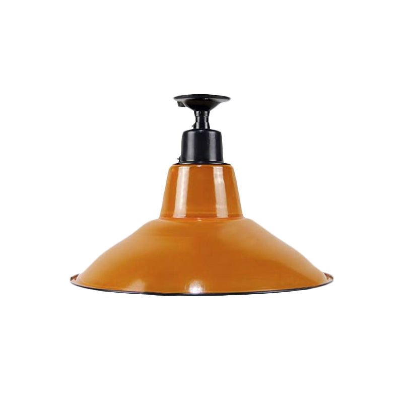 Vintage Style Cone Semi Flush Mount Lighting 1 Bulb Metal Ceiling Light Fixture in Orange for Balcony