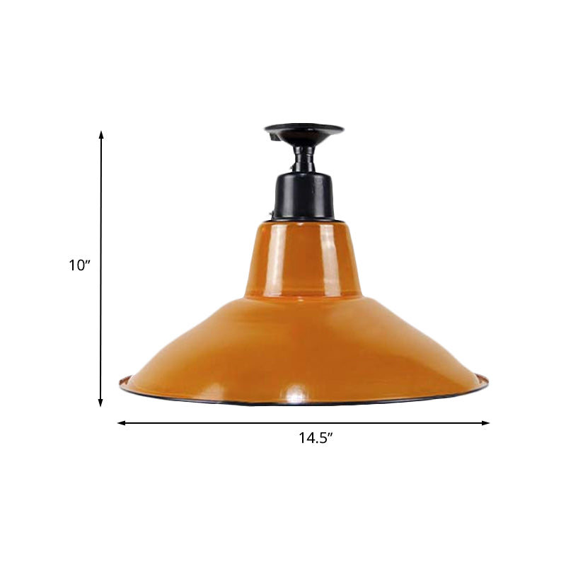 Vintage Style Cone Semi Flush Mount Lighting 1 Bulb Metal Ceiling Light Fixture in Orange for Balcony