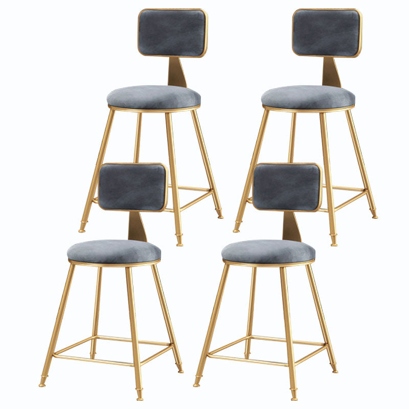 Glam Metal Stool Velvet Low Back Stool with Footrest in Matte Finish