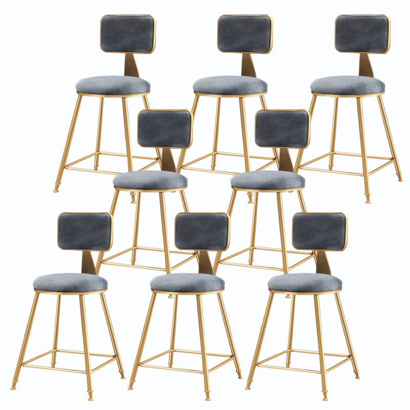 Glam Metal Stool Velvet Low Back Stool with Footrest in Matte Finish