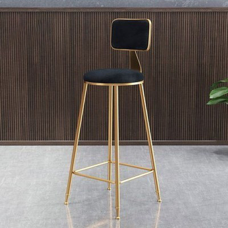 Glam Metal Stool Velvet Low Back Stool with Footrest in Matte Finish