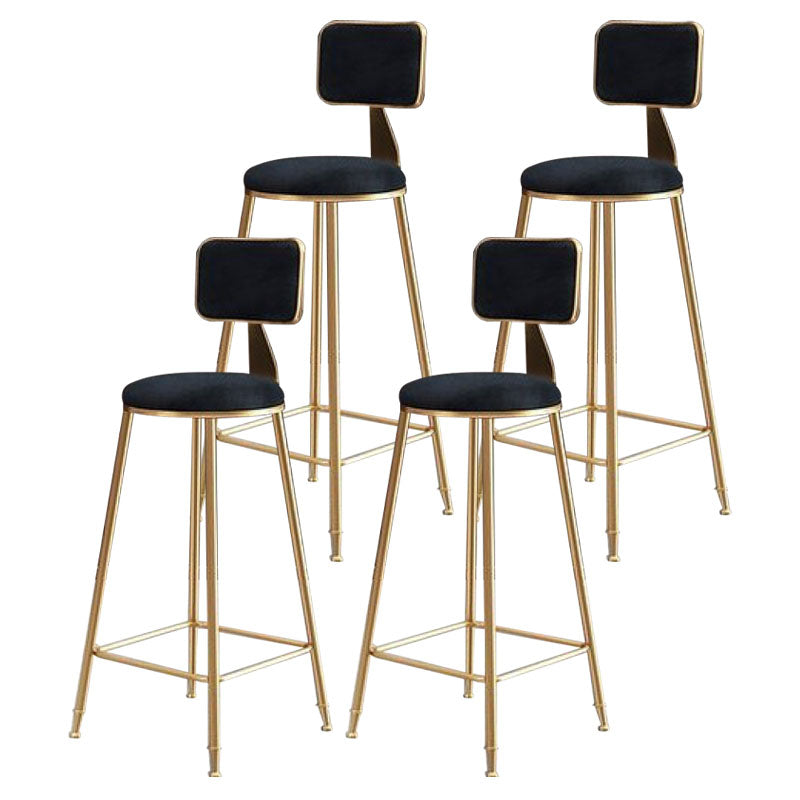 Glam Metal Stool Velvet Low Back Stool with Footrest in Matte Finish