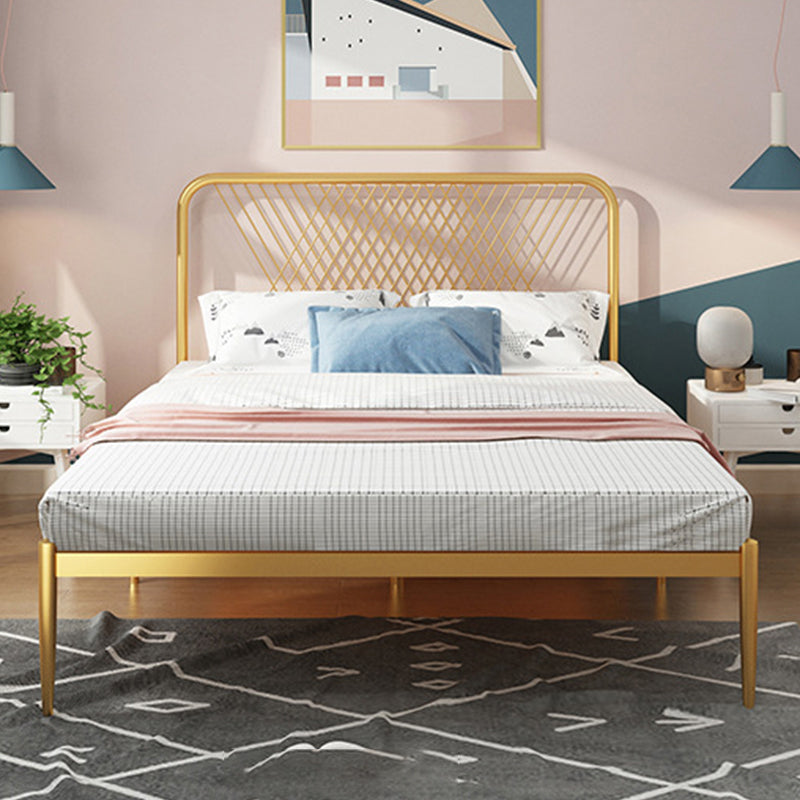 Contemporary Style Solid Color Bed Frame Metal Bed with Headboard