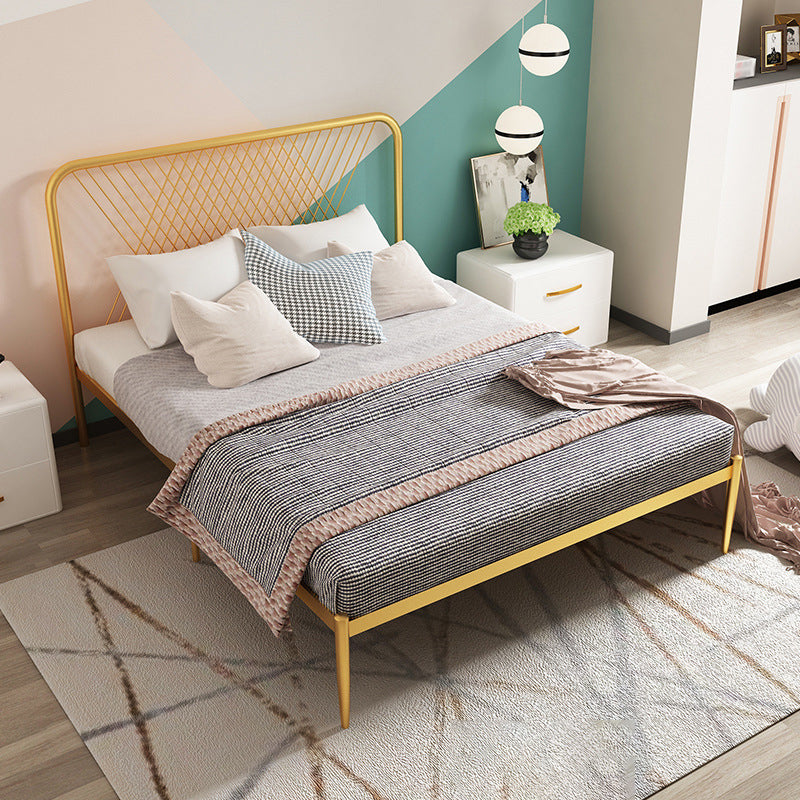 Contemporary Style Solid Color Bed Frame Metal Bed with Headboard
