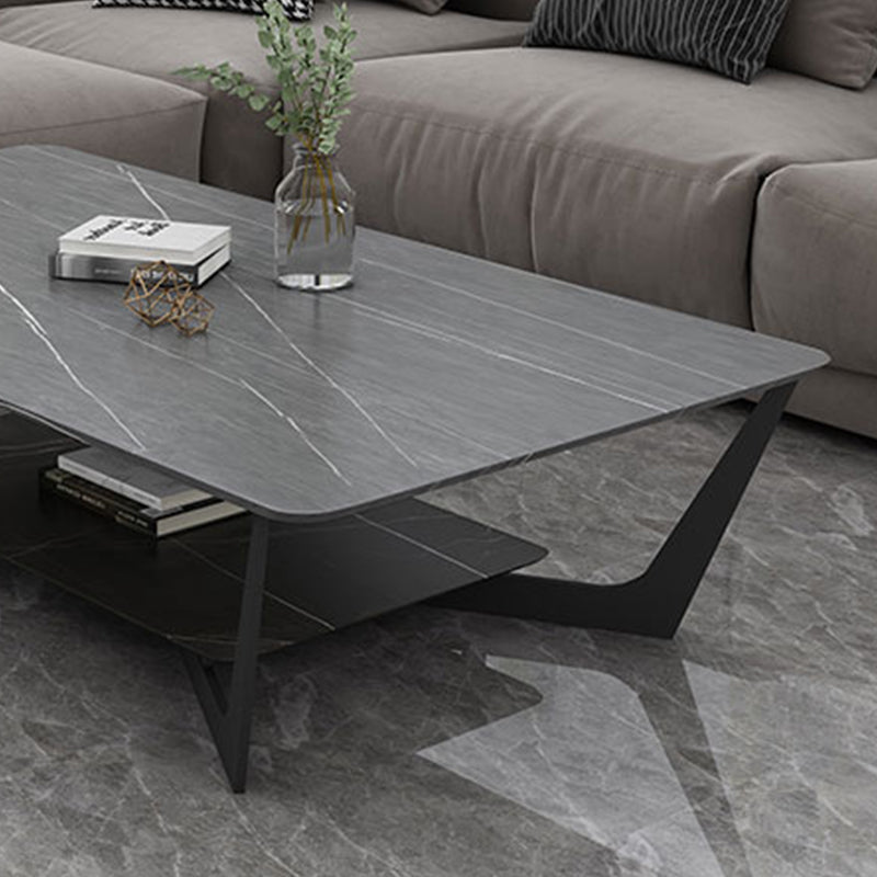 Cross Legs Slate Coffee Table Shelf Included Rectangle Single Cocktail Table