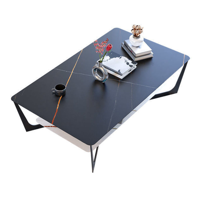 Cross Legs Slate Coffee Table Shelf Included Rectangle Single Cocktail Table