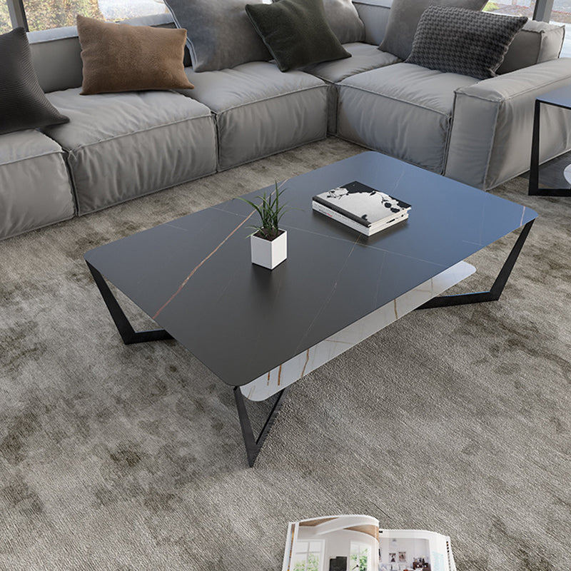 Cross Legs Slate Coffee Table Shelf Included Rectangle Single Cocktail Table