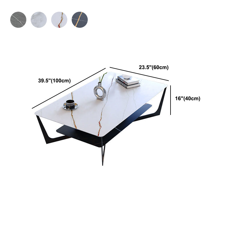 Cross Legs Slate Coffee Table Shelf Included Rectangle Single Cocktail Table