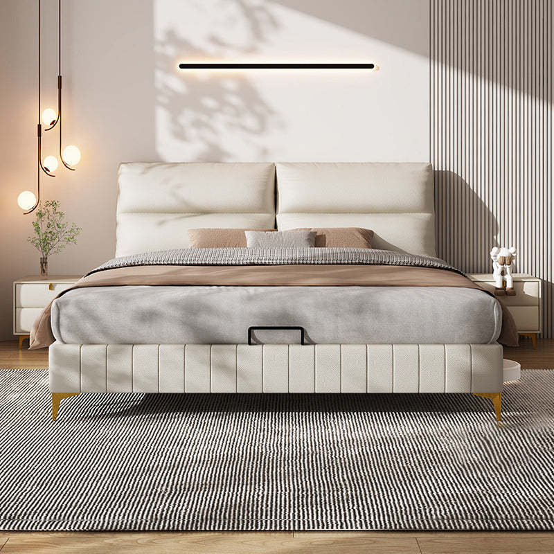 Modern Upholstered Headboard Rectangular Panel Solid Wood Bed Frame