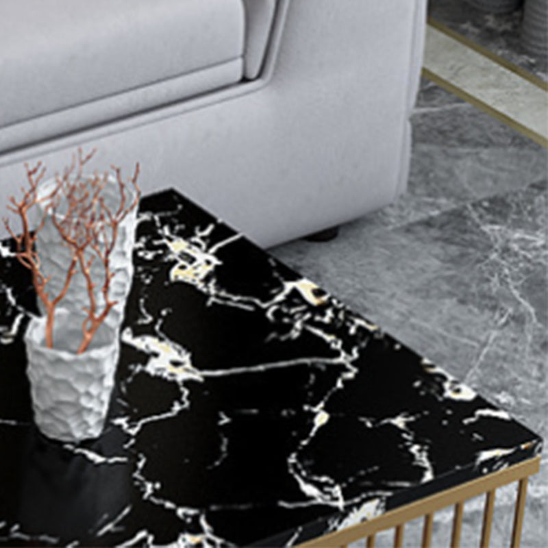 Glam 4 Legs Rectangular Marble Top Coffee Table with Storage Shelf