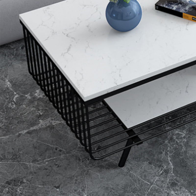 Glam 4 Legs Rectangular Marble Top Coffee Table with Storage Shelf