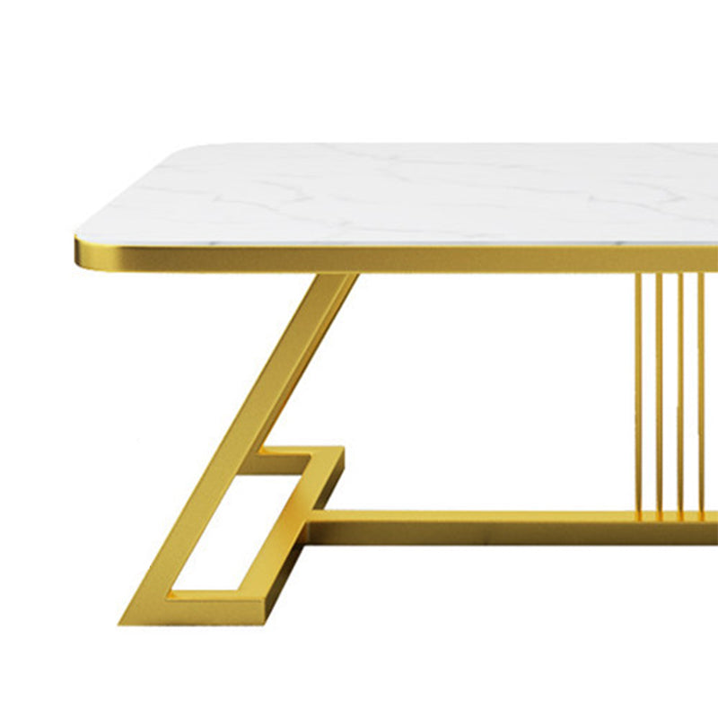 Stone Top Cocktail Table Glam Trestle Iron Base Coffee Table